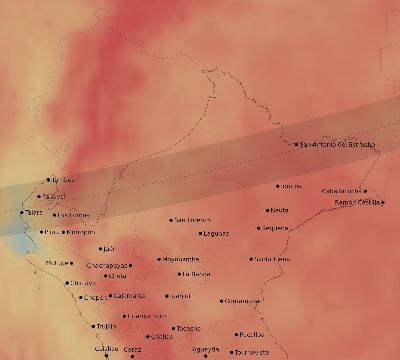 Map of the average cloud coverage across Peru for the solar eclipse of 11/12/1947