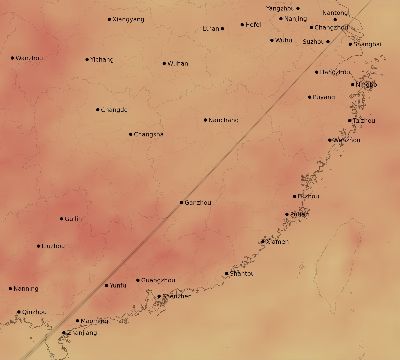 Map of the average cloud coverage across China for the solar eclipse of 05/09/1948