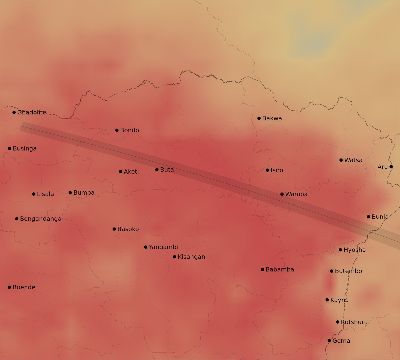 Map of the average cloud coverage across DR Congo for the solar eclipse of 11/01/1948