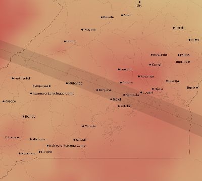 Map of the average cloud coverage across Uganda for the solar eclipse of 11/01/1948