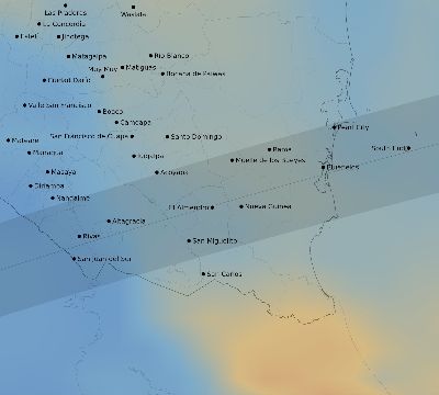 Map of the average cloud coverage across Nicaragua for the solar eclipse of 03/07/1951
