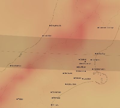Map of the average cloud coverage across New Zealand for the solar eclipse of 03/07/1951
