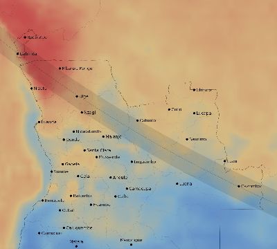Map of the average cloud coverage across Angola for the solar eclipse of 09/01/1951