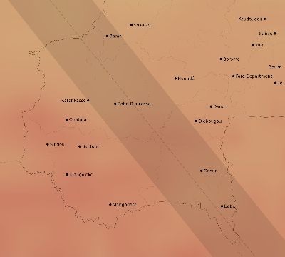 Map of the average cloud coverage across Burkina Faso for the solar eclipse of 09/01/1951