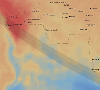 Map of the average cloud coverage across DR Congo for the solar eclipse of 09/01/1951