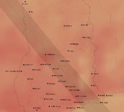 Map of the average cloud coverage across Ghana for the solar eclipse of 09/01/1951