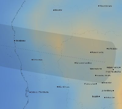 Map of the average cloud coverage across Madagascar for the solar eclipse of 09/01/1951