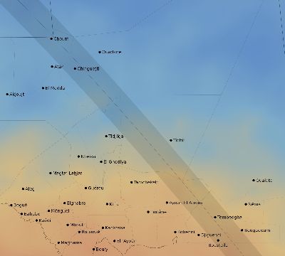 Map of the average cloud coverage across Mauritania for the solar eclipse of 09/01/1951