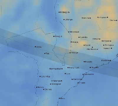 Map of the average cloud coverage across Mozambique for the solar eclipse of 09/01/1951