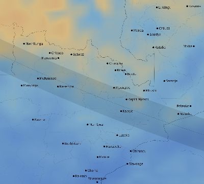Map of the average cloud coverage across Zambia for the solar eclipse of 09/01/1951
