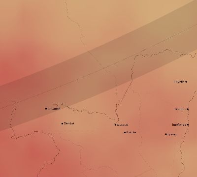 Map of the average cloud coverage across Republic of the Congo for the solar eclipse of 02/25/1952