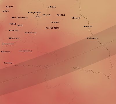 Map of the average cloud coverage across Cameroon for the solar eclipse of 02/25/1952