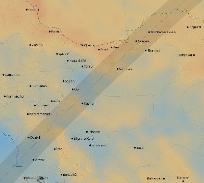 Map of the average cloud coverage across Iran for the solar eclipse of 02/25/1952