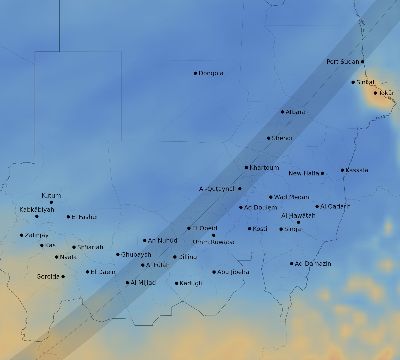 Map of the average cloud coverage across Sudan for the solar eclipse of 02/25/1952
