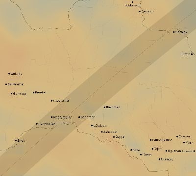 Map of the average cloud coverage across Turkmenistan for the solar eclipse of 02/25/1952