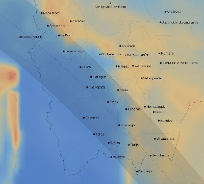 Map of the average cloud coverage across Bolivia for the solar eclipse of 08/20/1952