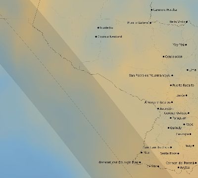 Map of the average cloud coverage across Paraguay for the solar eclipse of 08/20/1952