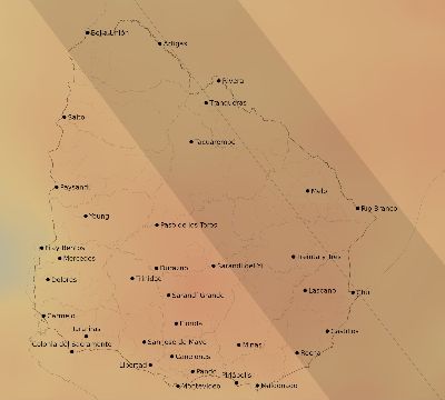 Map of the average cloud coverage across Uruguay for the solar eclipse of 08/20/1952