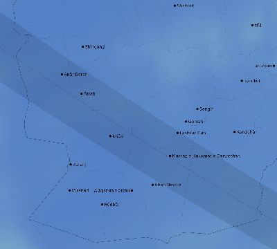 Map of the average cloud coverage across Afghanistan for the solar eclipse of 06/30/1954