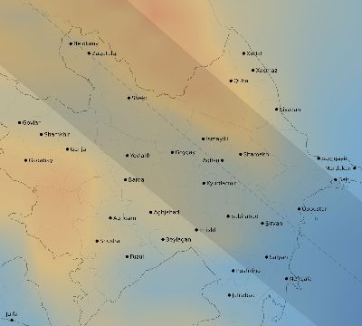 Map of the average cloud coverage across Azerbaijan for the solar eclipse of 06/30/1954
