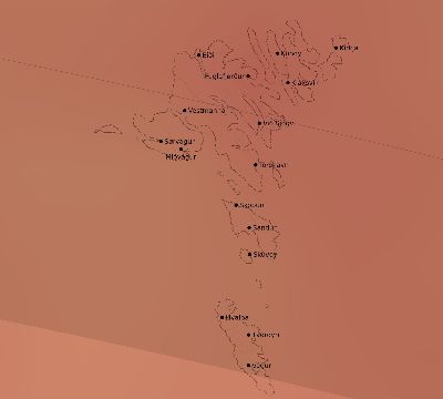 Map of the average cloud coverage across Faroe Islands for the solar eclipse of 06/30/1954