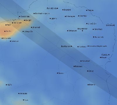 Map of the average cloud coverage across Iran for the solar eclipse of 06/30/1954