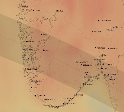 Map of the average cloud coverage across Norway for the solar eclipse of 06/30/1954