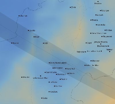 Map of the average cloud coverage across Pakistan for the solar eclipse of 06/30/1954