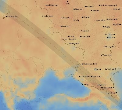 Map of the average cloud coverage across Russia for the solar eclipse of 06/30/1954