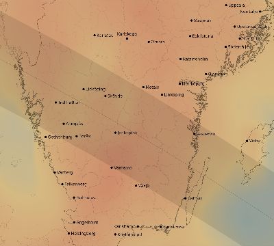 Map of the average cloud coverage across Sweden for the solar eclipse of 06/30/1954