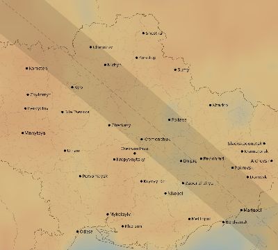 Map of the average cloud coverage across Ukraine for the solar eclipse of 06/30/1954