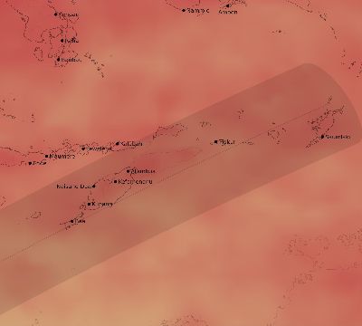 Map of the average cloud coverage across Indonesia for the solar eclipse of 12/25/1954