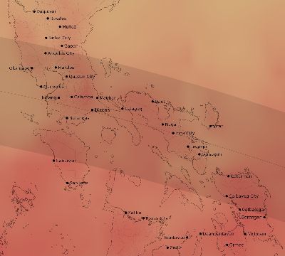 Map of the average cloud coverage across Philippines for the solar eclipse of 06/20/1955