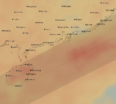 Map of the average cloud coverage across China for the solar eclipse of 12/14/1955