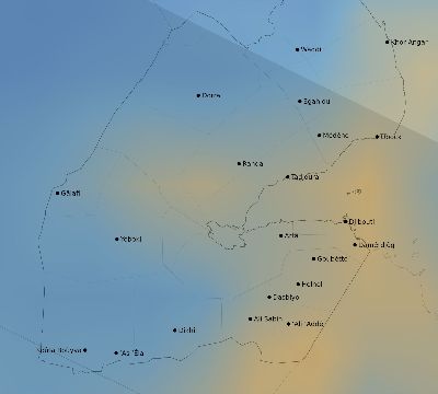 Map of the average cloud coverage across Djibouti for the solar eclipse of 12/14/1955