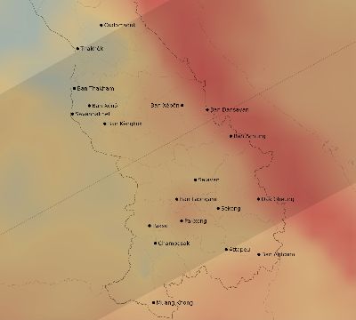 Map of the average cloud coverage across Laos for the solar eclipse of 12/14/1955