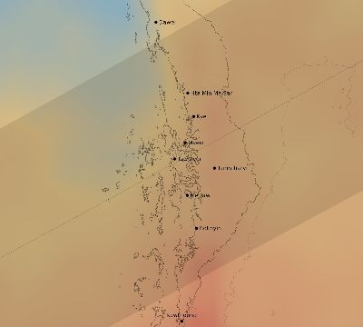 Map of the average cloud coverage across Myanmar for the solar eclipse of 12/14/1955