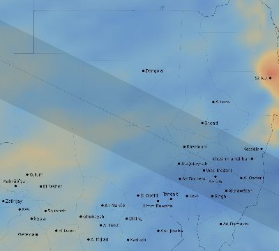 Map of the average cloud coverage across Sudan for the solar eclipse of 12/14/1955