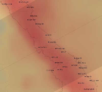 Map of the average cloud coverage across Vietnam for the solar eclipse of 12/14/1955