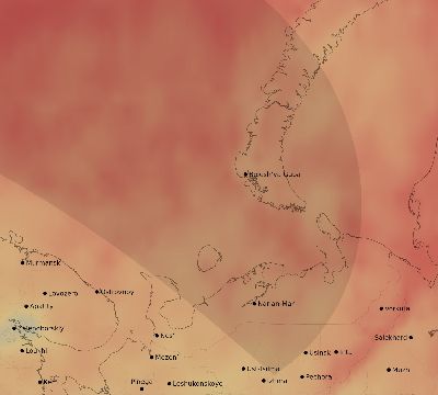 Map of the average cloud coverage across Russia for the solar eclipse of 04/30/1957