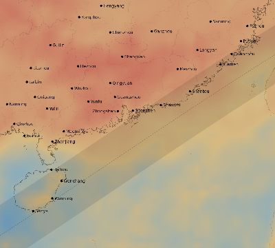 Map of the average cloud coverage across China for the solar eclipse of 04/19/1958