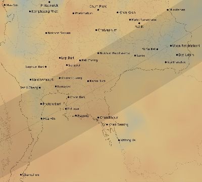 Map of the average cloud coverage across Thailand for the solar eclipse of 04/19/1958
