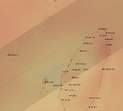 Map of the average cloud coverage across Taiwan for the solar eclipse of 04/19/1958