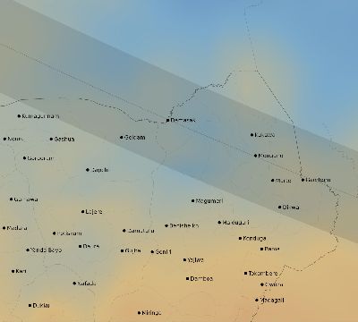 Map of the average cloud coverage across Nigeria for the solar eclipse of 10/02/1959