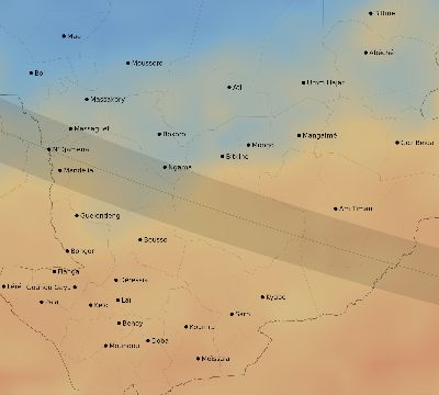 Map of the average cloud coverage across Chad for the solar eclipse of 10/02/1959