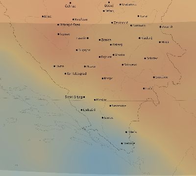 Map of the average cloud coverage across Bosnia and Herzegovina for the solar eclipse of 02/15/1961