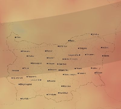 Map of the average cloud coverage across Bulgaria for the solar eclipse of 02/15/1961