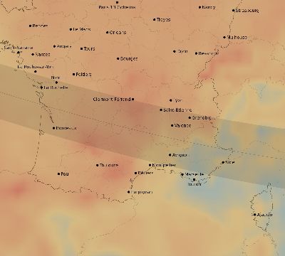 Map of the average cloud coverage across France for the solar eclipse of 02/15/1961