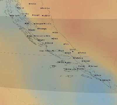 Map of the average cloud coverage across Croatia for the solar eclipse of 02/15/1961