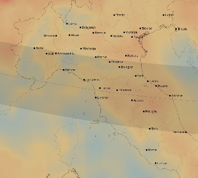 Map of the average cloud coverage across Italy for the solar eclipse of 02/15/1961